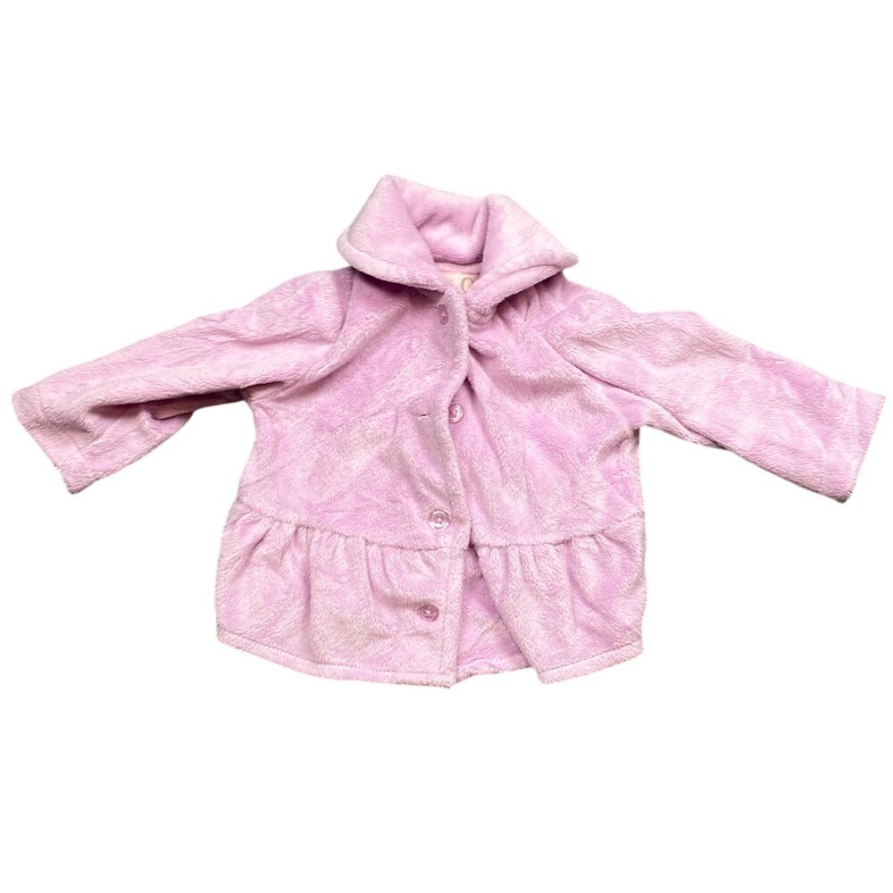 Baby Q Girls Light Purple Fleece Peplum Jacket‎ Button Front Coat Size 3-6M
